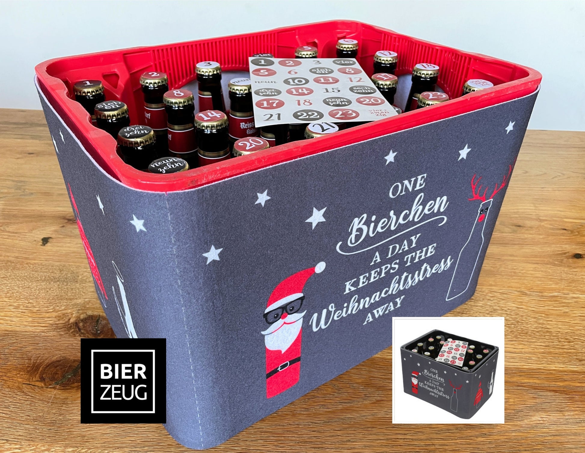 Bierkasten-Adventskalender - 25-teilig - Bier-Adventskalender aus Filz zum Selbermachen | Für 24 Bier-Flaschen 0,33-0,5l