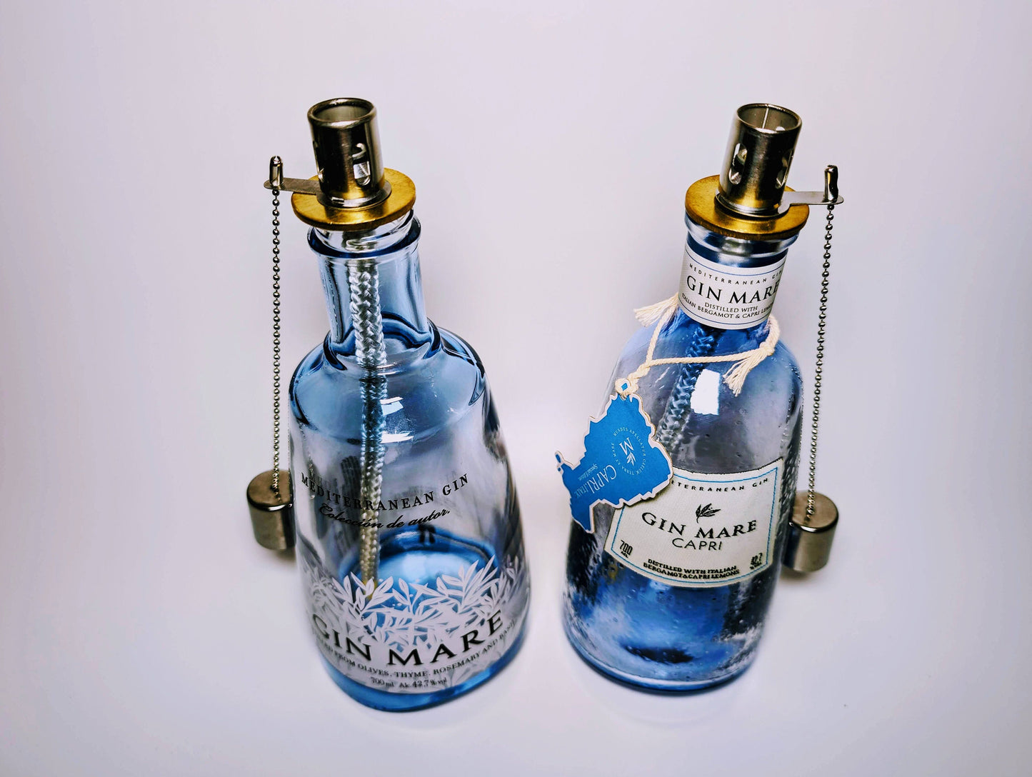 Gin Öllampe "Gin Mare" | Handgemachte Öllampe aus Gin Mare Flaschen | Upcycling | Handgefertigt | Individuell | Geschenk | Deko | H:26cm