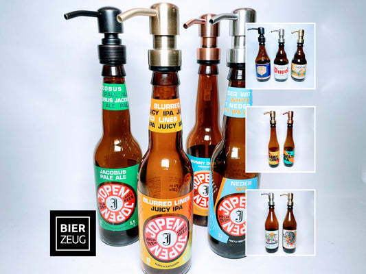 Seifenspender aus Craft-Bier-Flaschen - Handgemacht - Upcycling - Nachfüllbarer Pumpspender für Seife, Lotion oder Spüli - 0,33-0,5l