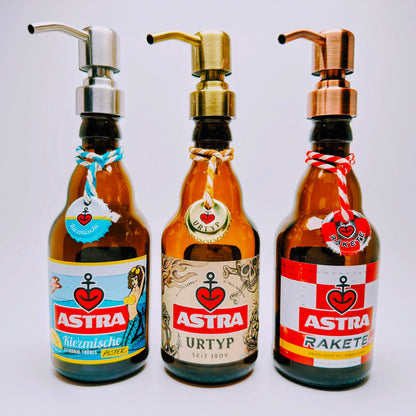 Seifenspender aus Astra-Bier-Flaschen - Handgemacht - Upcycling - Nachfüllbarer Pumpspender für Hamburg & St. Pauli Fans - 0,33l