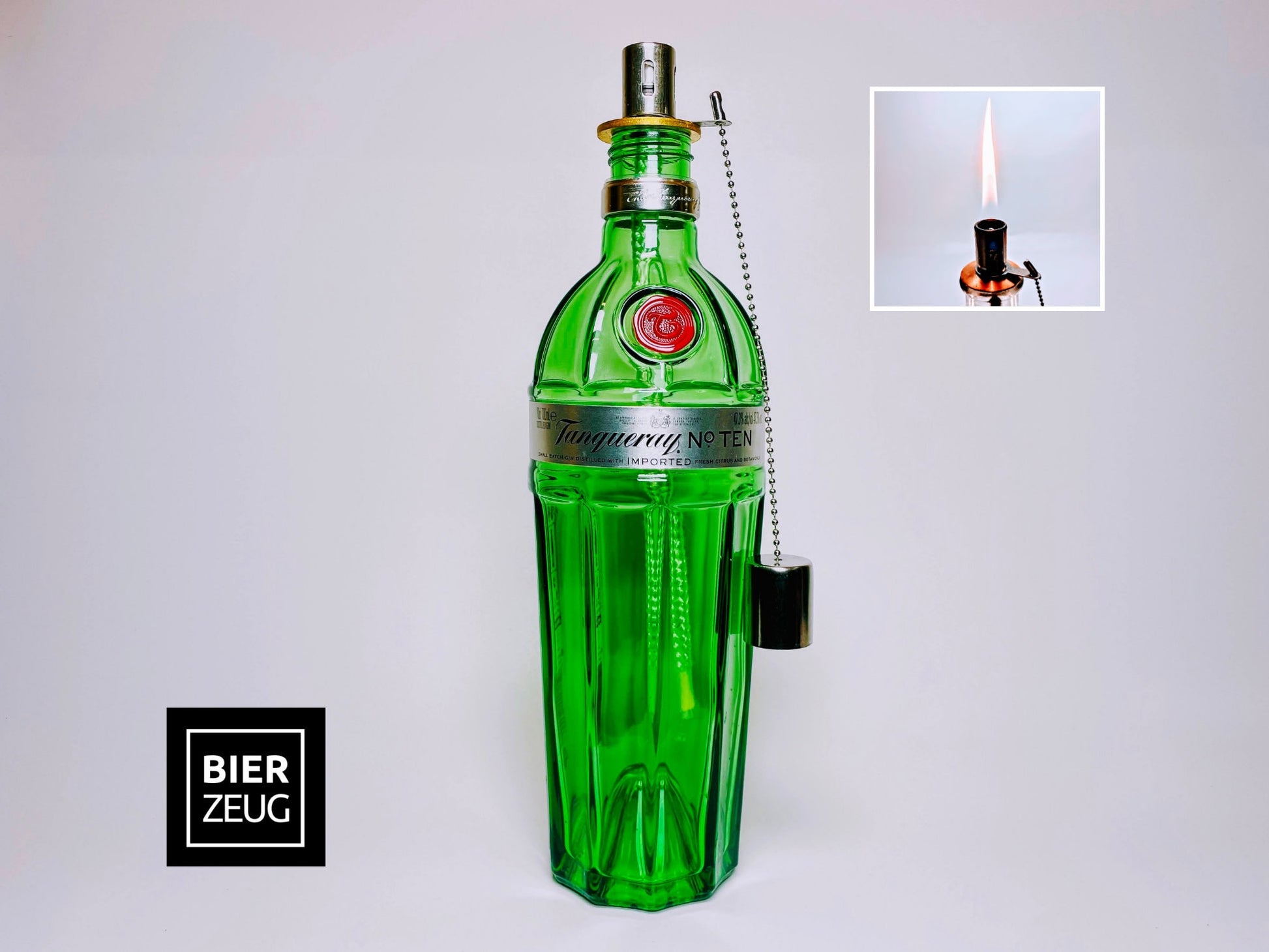 Gin Öllampe "Tanqueray" | Handgemachte Öllampe aus Tanqueray Gin Flaschen | Upcycling | Handgemacht | Individuell | Geschenk | Deko | H:30cm