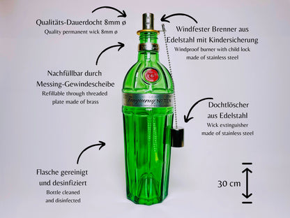 Gin Öllampe "Tanqueray" | Handgemachte Öllampe aus Tanqueray Gin Flaschen | Upcycling | Handgemacht | Individuell | Geschenk | Deko | H:30cm