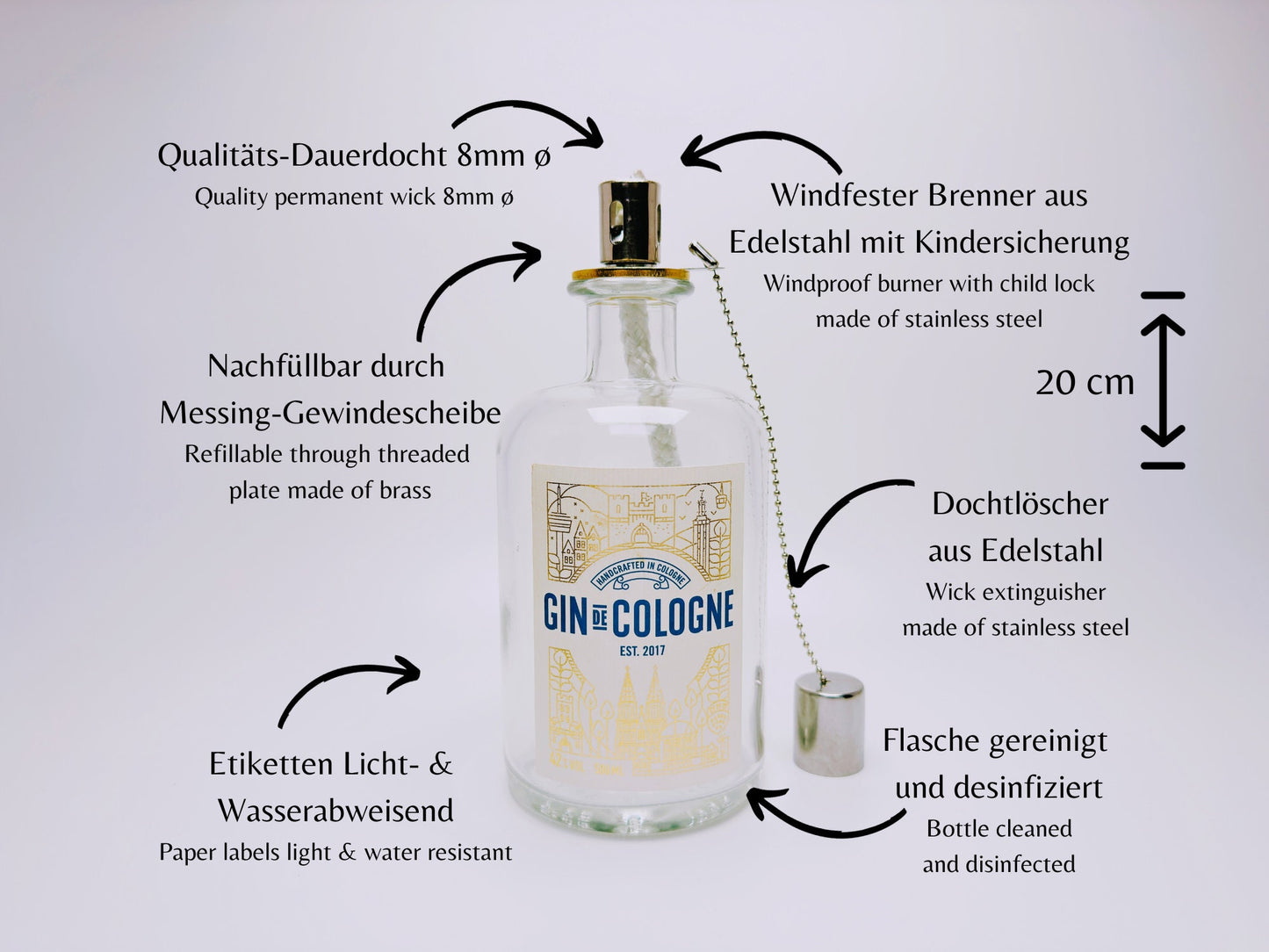 Gin Öllampe "Gin de Cologne" | Handgemachte Öllampe aus Gin de Cologne Flaschen | Upcycling | Handgefertigt | Individuell | Geschenk | Deko