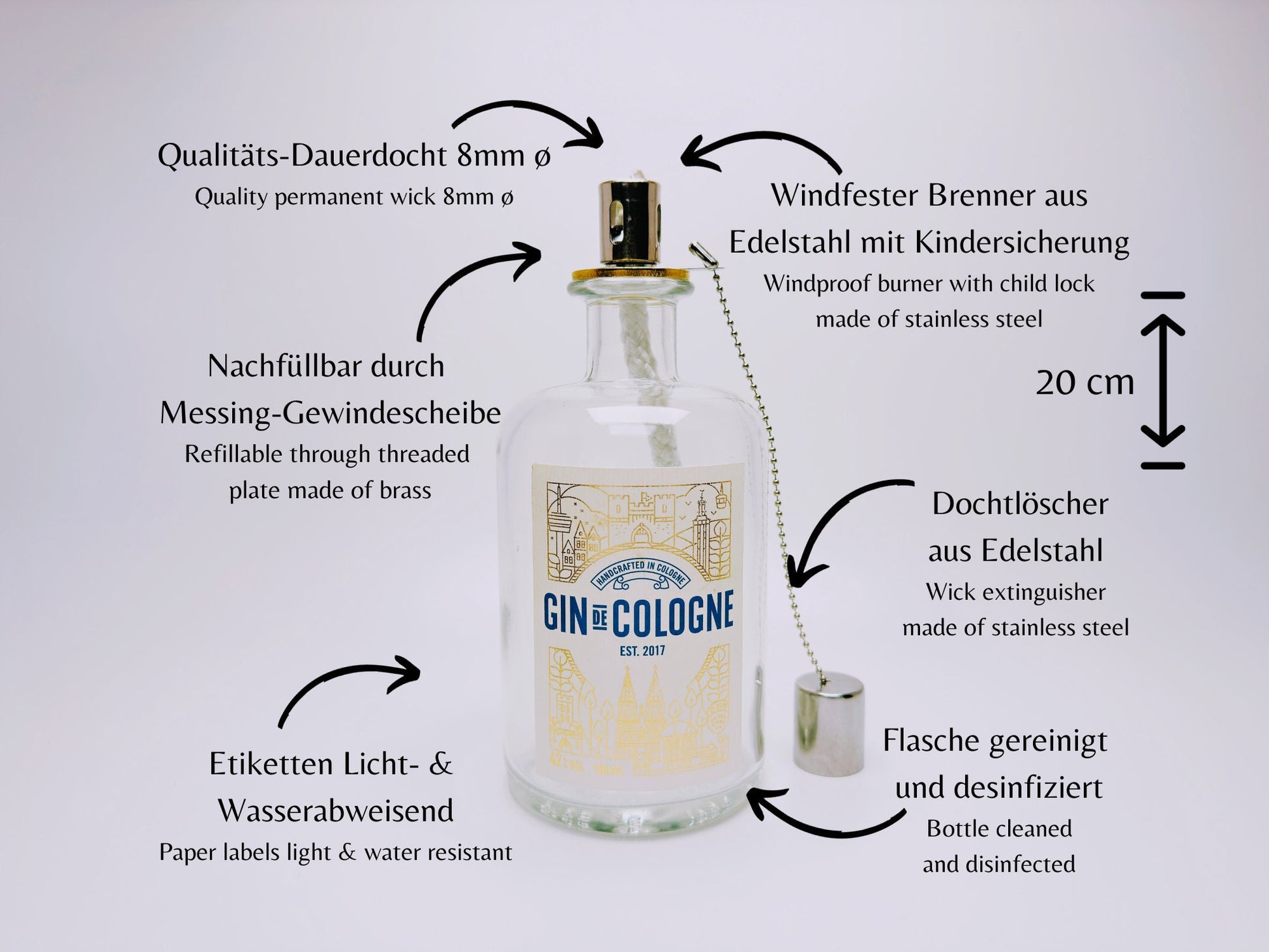 Gin Öllampe "Gin de Cologne" | Handgemachte Öllampe aus Gin de Cologne Flaschen | Upcycling | Handgefertigt | Individuell | Geschenk | Deko