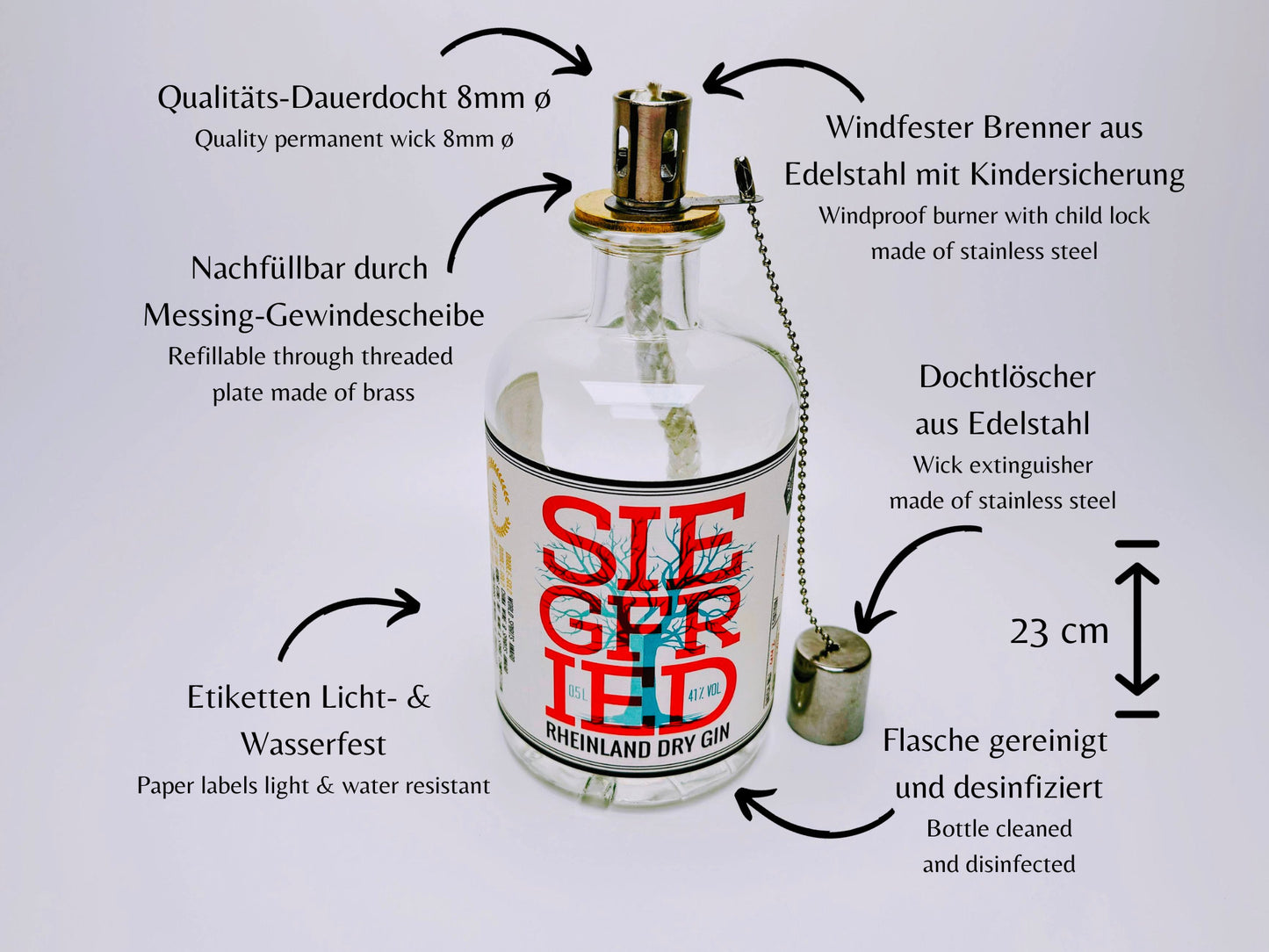 Gin Öllampe "Siegfried" | Handgemachte Öllampe aus Siegfried Gin Flaschen | Upcycling | Handgefertigt | Individuell | Geschenk | Deko