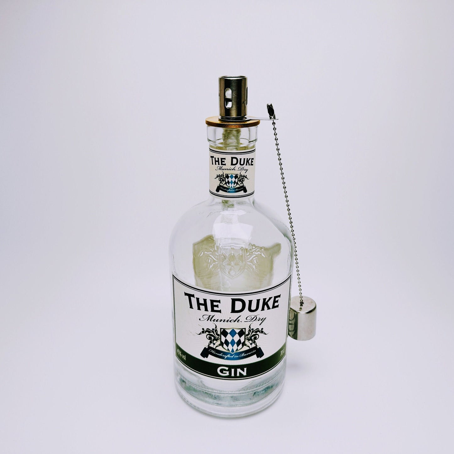 Gin Öllampe "The Duke" | Handgemachte Öllampe aus The Duke Gin Flaschen | Upcycling | Handgemacht | Individuell | Geschenk | Deko | H:25cm