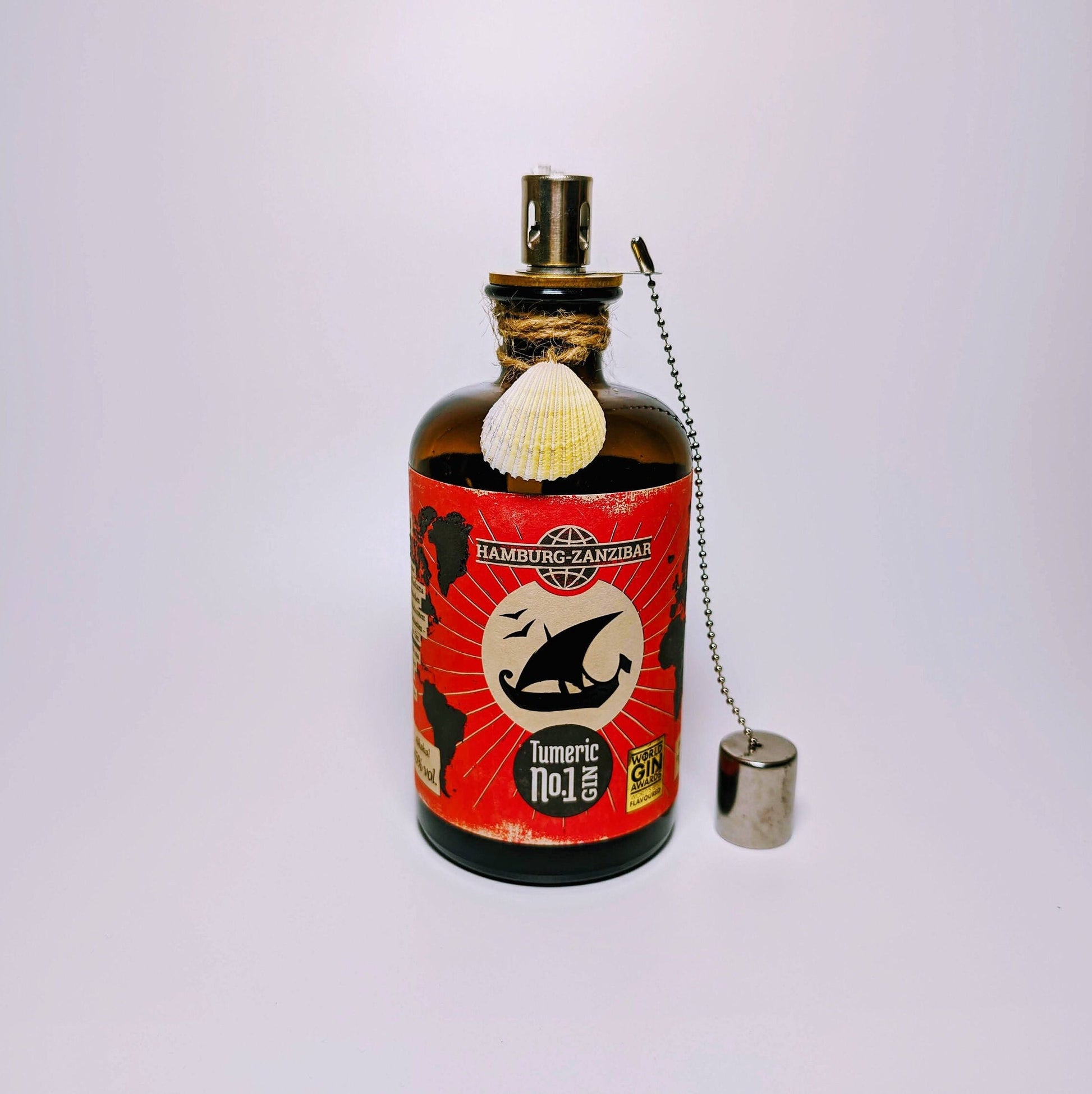 Gin Öllampe "Hamburg-Zanzibar" | Handgemachte Öllampe aus Hamburg-Zanzibar Gin Flaschen | Upcycling | Handgefertigt | Individuell | Geschenk