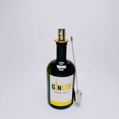 Gin Öllampe "Ginstr" | Handgemachte Öllampe aus Ginstr Gin Flasche | Upcycling | Handgefertigt | Individuell | Geschenk | Deko | H:22cm 0,5l