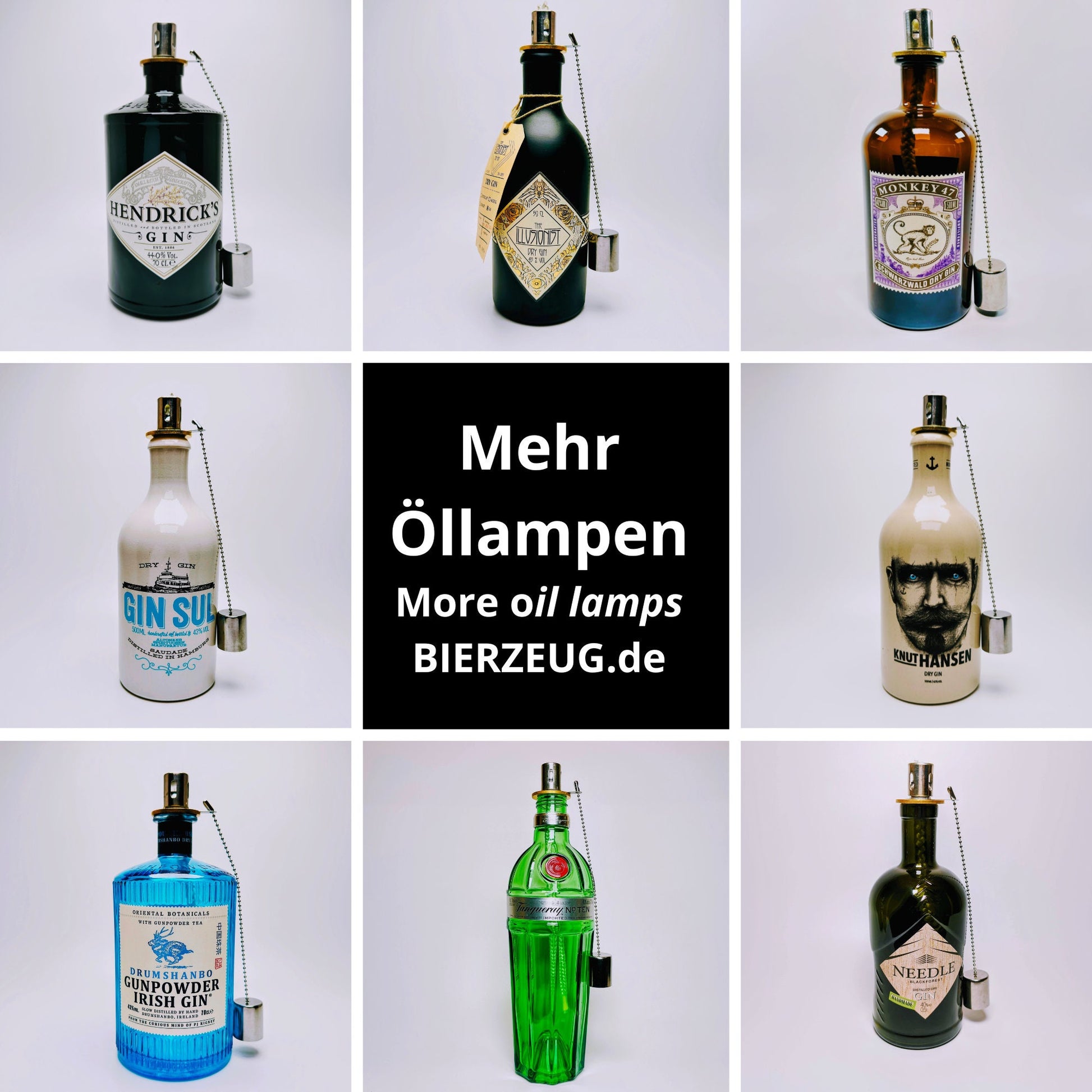 Gin Öllampe "Ginstr" | Handgemachte Öllampe aus Ginstr Gin Flasche | Upcycling | Handgefertigt | Individuell | Geschenk | Deko | H:22cm 0,5l