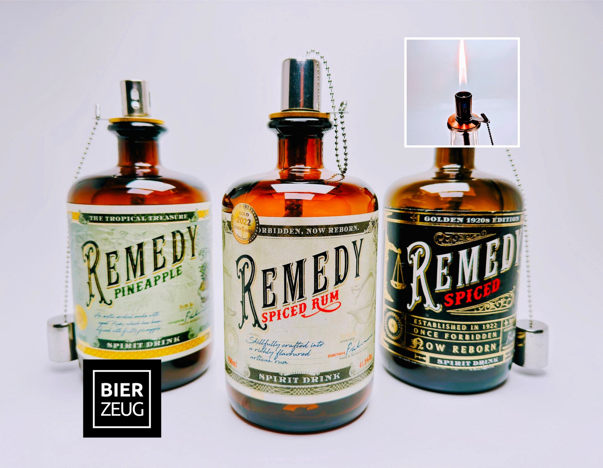 Rum-Öllampe "Remedy" | Handgemachte Öllampe aus Remedy Rum-Flaschen | Upcycling | Handgemacht | Individuell | Geschenk | Deko | H: 21cm