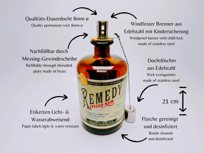 Rum-Öllampe "Remedy" | Handgemachte Öllampe aus Remedy Rum-Flaschen | Upcycling | Handgemacht | Individuell | Geschenk | Deko | H: 21cm