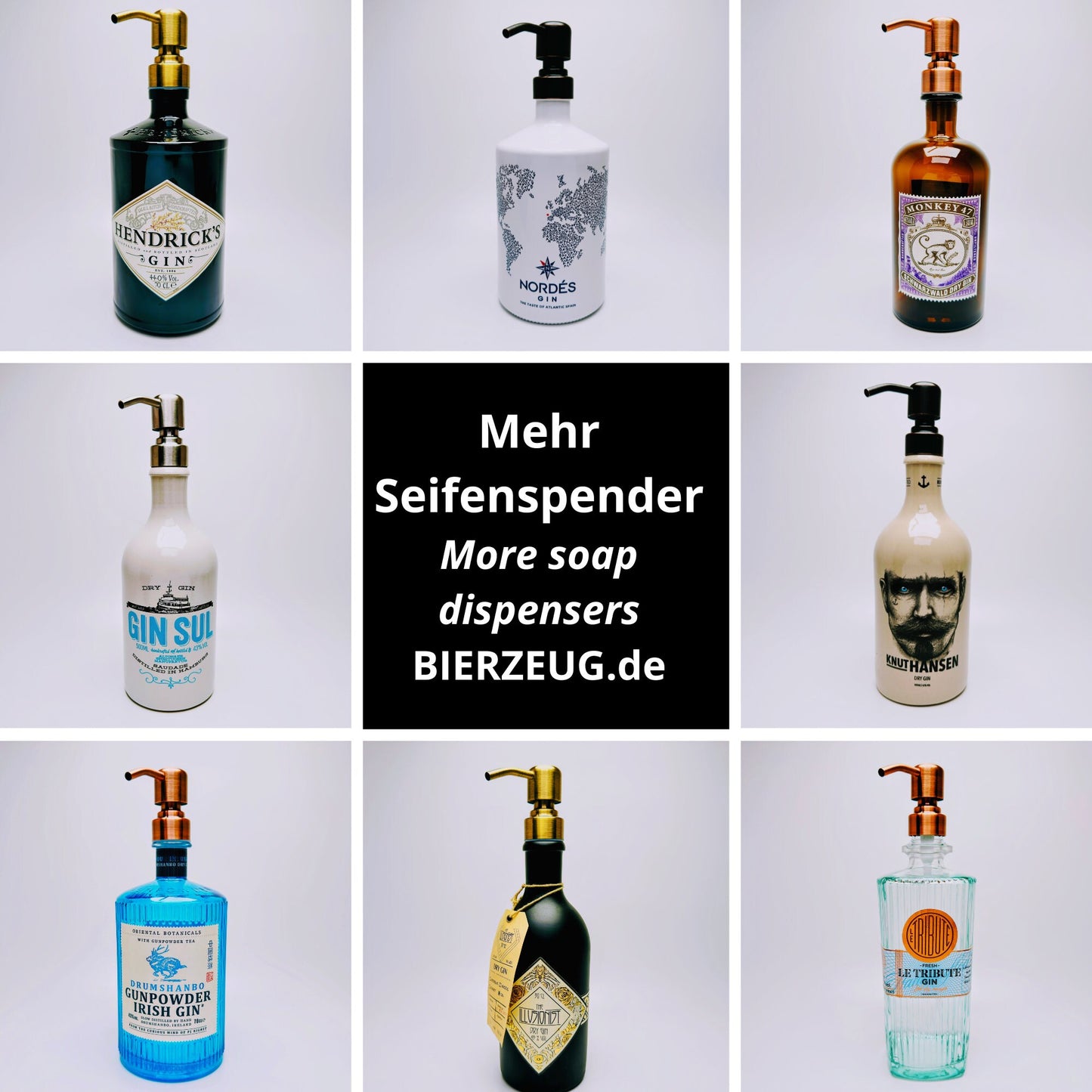 Gin-Seifenspender "Nordes" | Upcycling Pumpspender aus Nordes Gin-Flasche | Nachfüllbar mit Seife, Spüli | Bad Deko | Geschenk Spanien