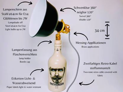 Knut Hansen Gin Vintage-Lampe | Handgemachte nachhaltige Tischlampe aus Knut Hansen Gin | Einzigartige Geschenkidee | Deko-Licht | Upcycling