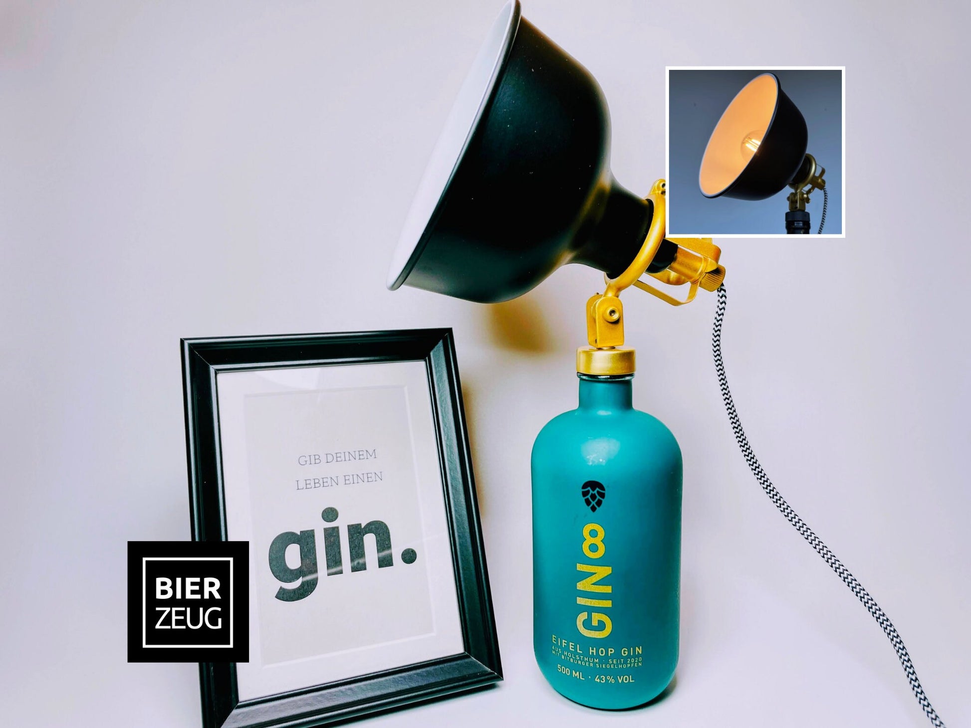 Gin 8 Vintage-Lampe | Handgemachte nachhaltige Tischlampe aus Gin 8 | Einzigartige Geschenkidee | Retro Deko-Licht | Upcycling Leuchte