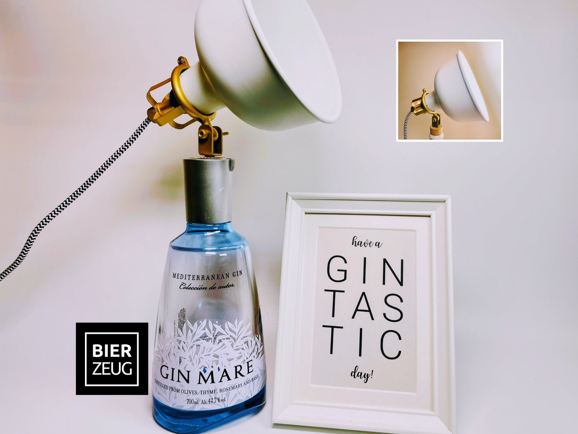 Gin Mare Vintage-Lampe | Handgemachte nachhaltige Tischlampe aus Gin Mare | Einzigartige Geschenkidee | Deko-Licht | Upcycling Leuchte