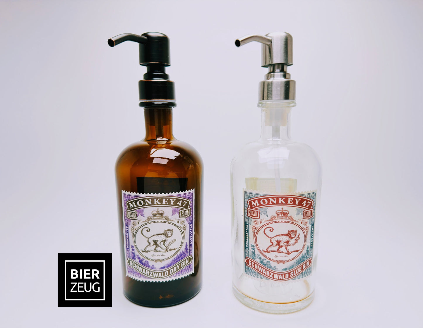 Gin-Seifenspender "Monkey 47" | Upcycling Pumpspender aus Monkey47 Gin Flasche | Nachfüllbar mit Seife | Bad Deko | Geschenk Schwarzwald