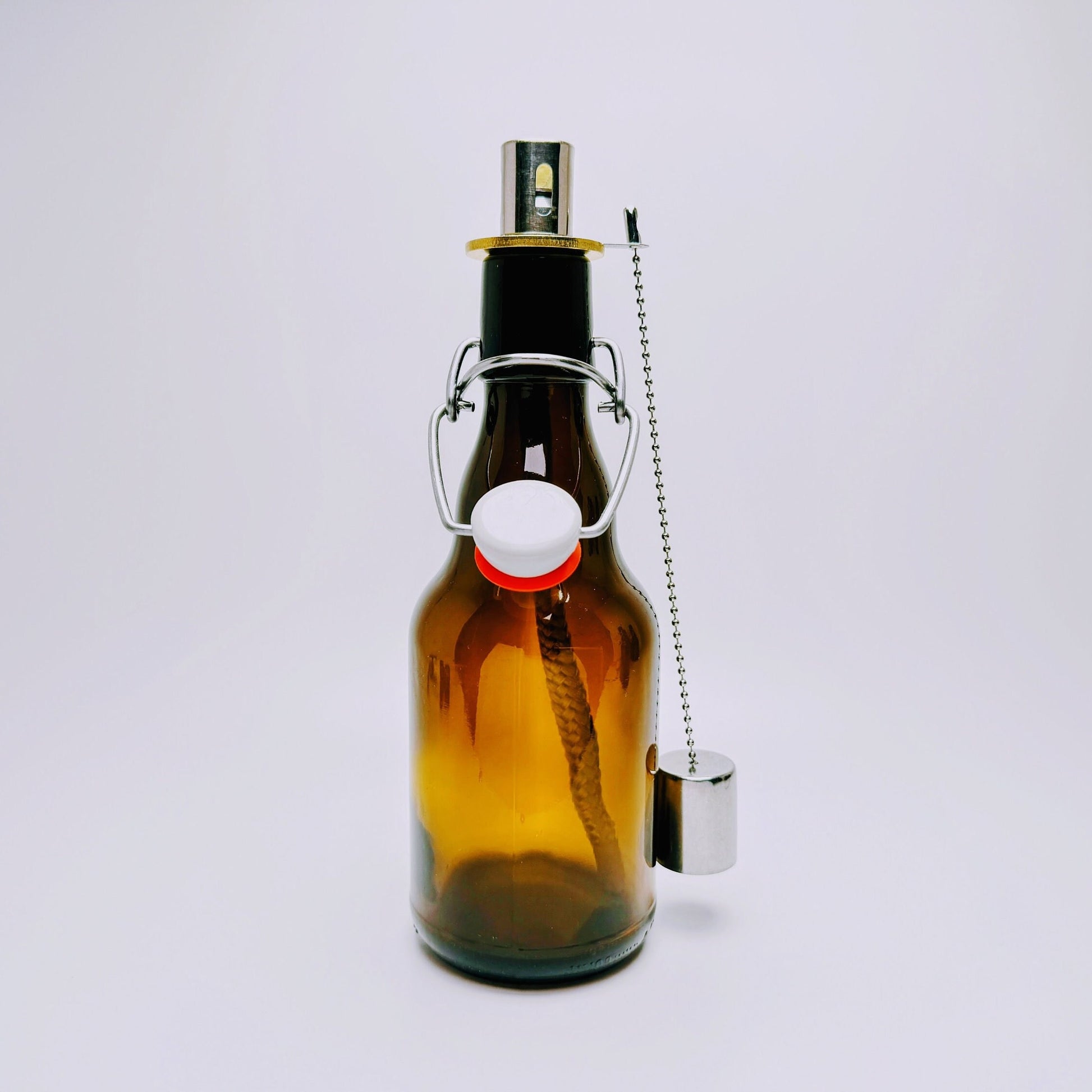 Öllampe aus Bier-Bügelflasche - Handgemacht - Upcycling - Windlicht für Balkon & Garten