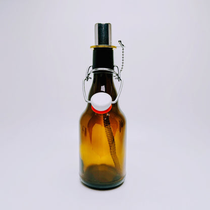 Öllampe aus Bier-Bügelflasche - Handgemacht - Upcycling - Windlicht für Balkon & Garten