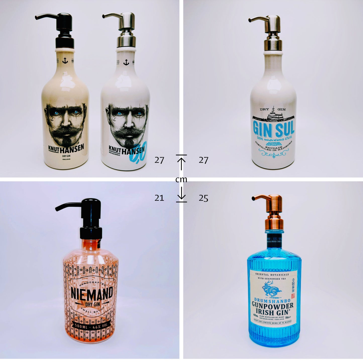 Seifenspender aus Gin-Flaschen - Handgemacht - Nachfüllbarer Pumpspender für Seife, Lotion oder Bartöl - 500-700 ml - Upcycling Geschenk