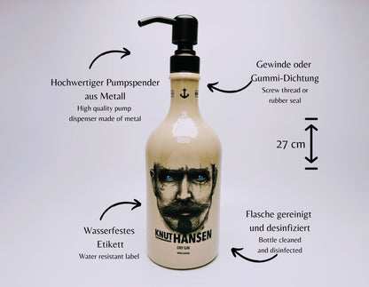 Gin-Seifenspender "Keramik" | Upcycling Pumpspender aus Steingut-Flaschen | Nachfüllbar mit Seife, Lotion, Bartöl | Bad Deko Geschenk