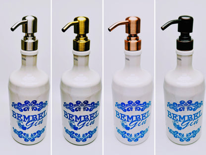 Gin-Seifenspender "Keramik" | Upcycling Pumpspender aus Steingut-Flaschen | Nachfüllbar mit Seife, Lotion, Bartöl | Bad Deko Geschenk