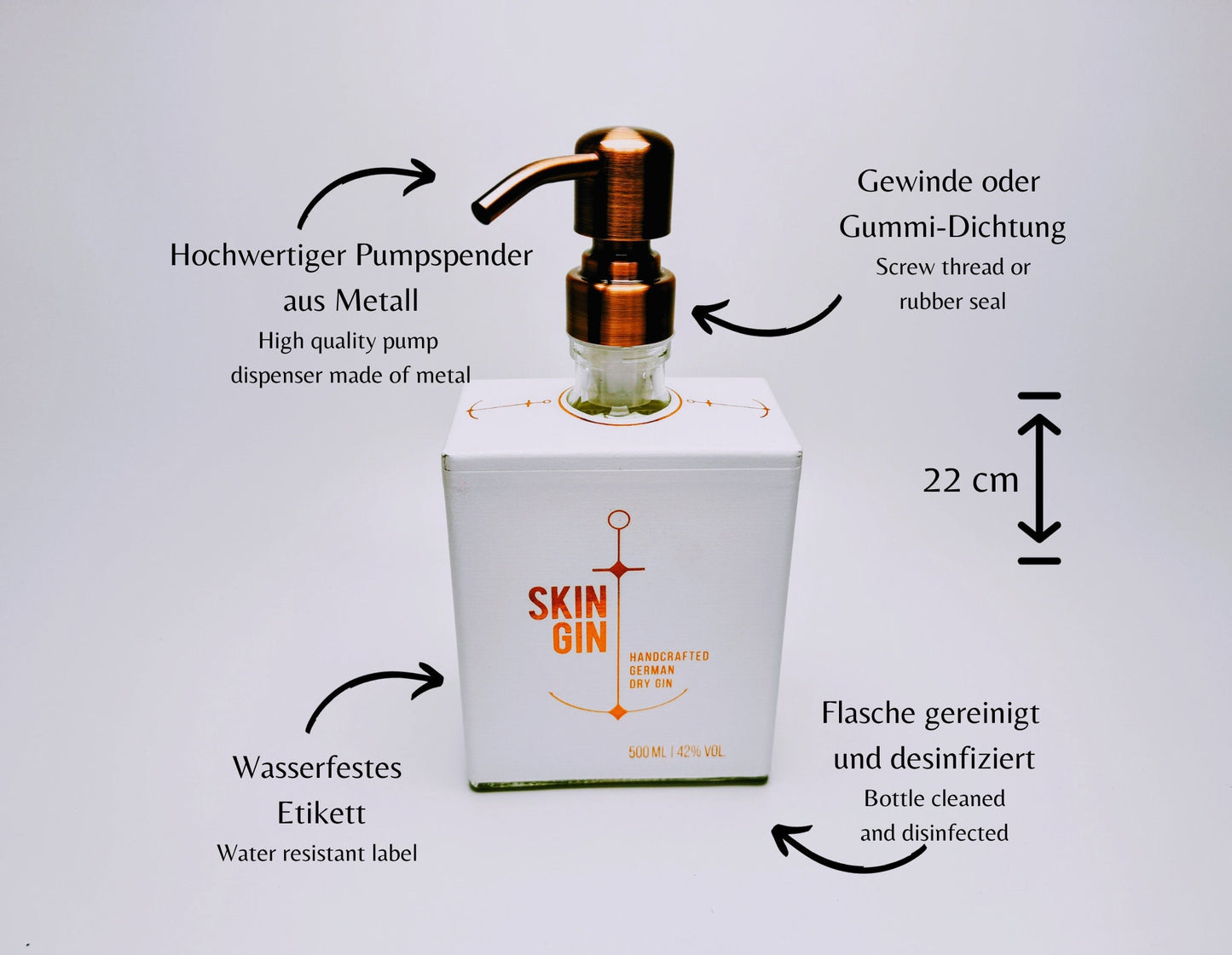 Skin-Gin-Seifenspender - Spender aus Skin Gin-Flaschen für Seife oder Lotion - Upcycling Geschenk - Tea Kiss Hamburg München