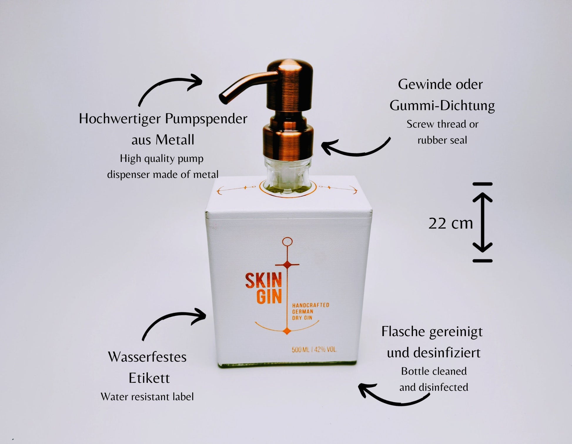 Skin-Gin-Seifenspender - Spender aus Skin Gin-Flaschen für Seife oder Lotion - Upcycling Geschenk - Tea Kiss Hamburg München