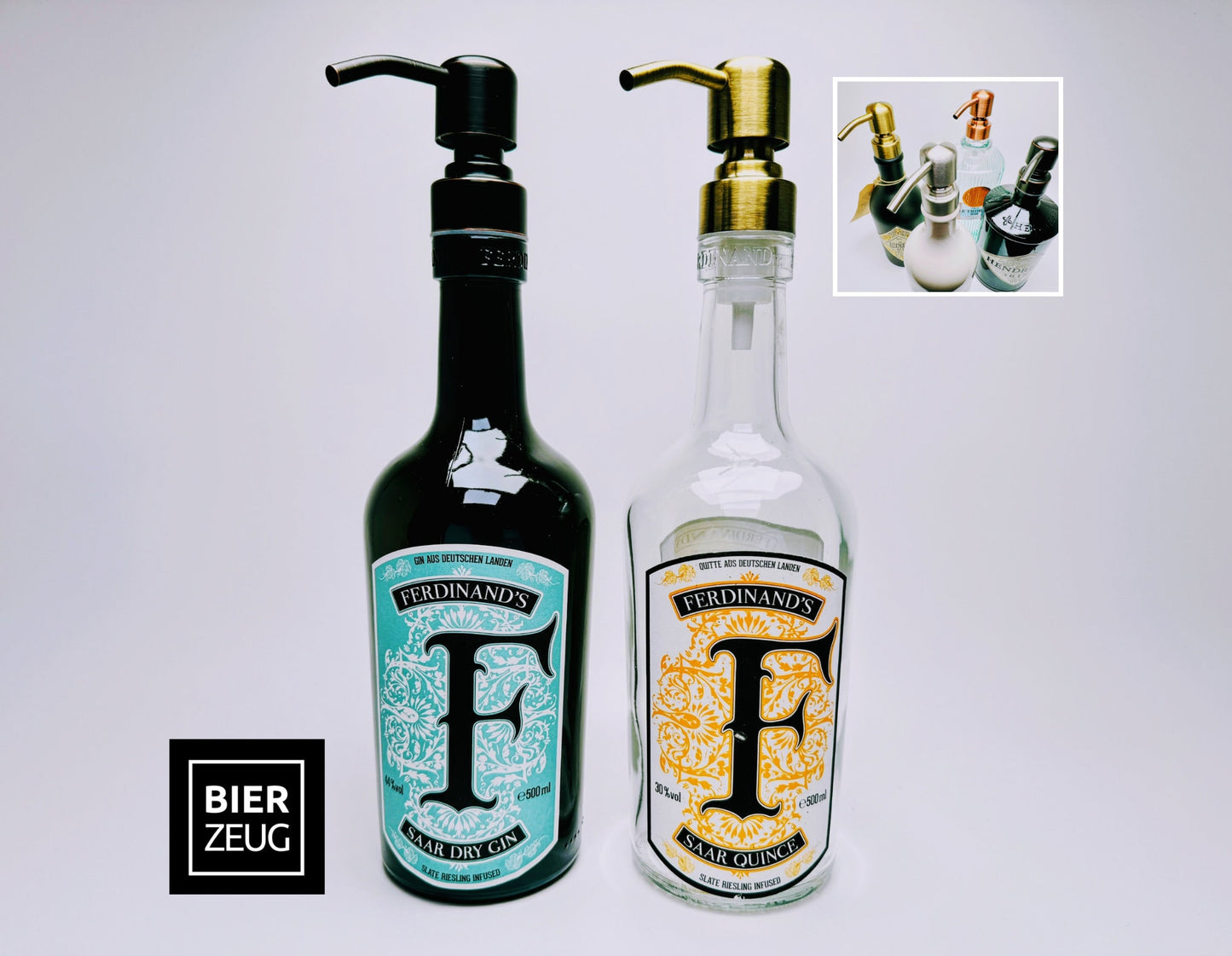 Gin-Seifenspender "Ferdinand" | Upcycling Pumpspender aus Ferdinands Gin Flasche | Nachfüllbar mit Seife | Bad Deko | Geschenk Mosel