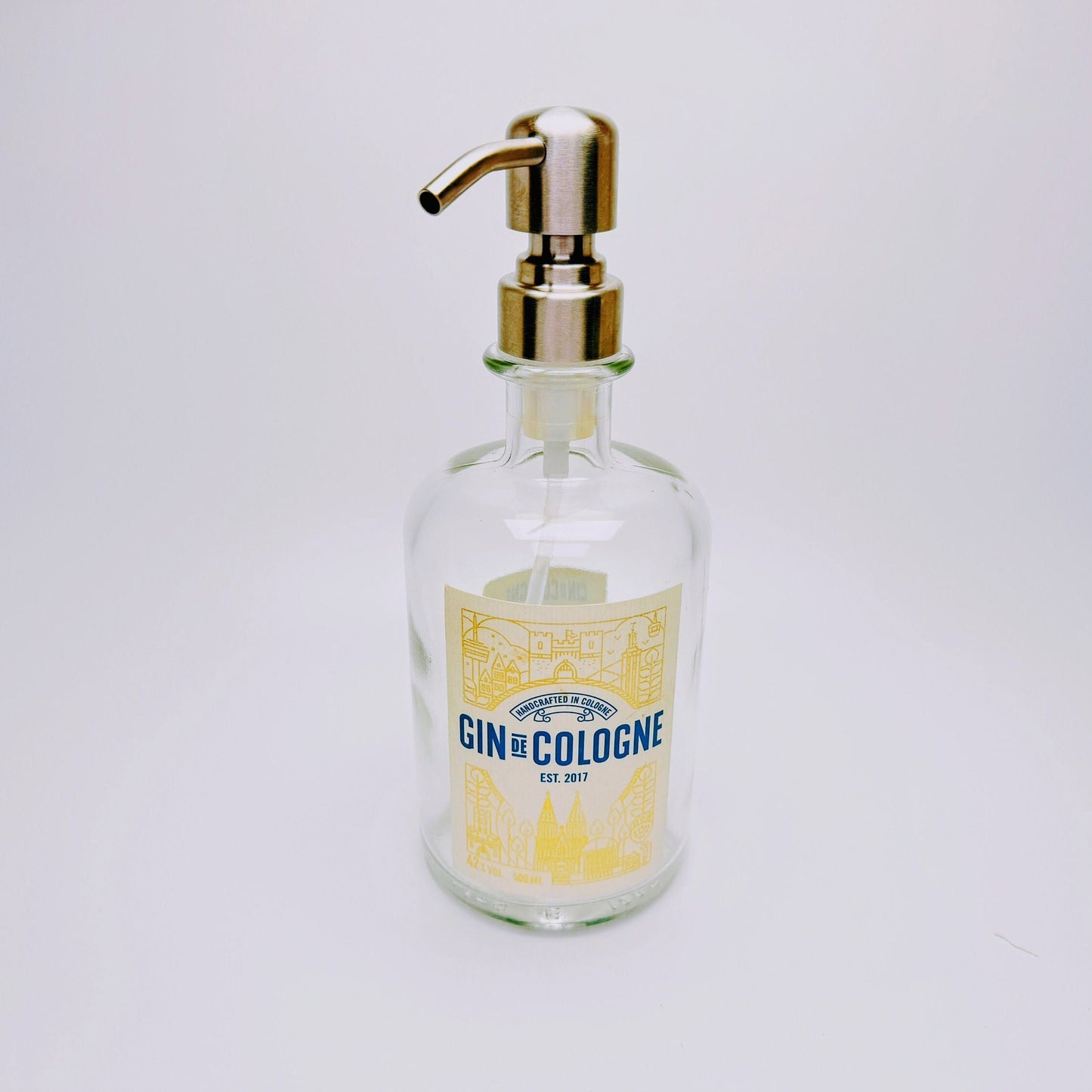 Gin-Seifenspender "Gin de Cologne" | Upcycling Pumpspender aus Gin Cologne Flaschen | Nachfüllbar mit Seife etc. | Bad Deko | Geschenk Köln