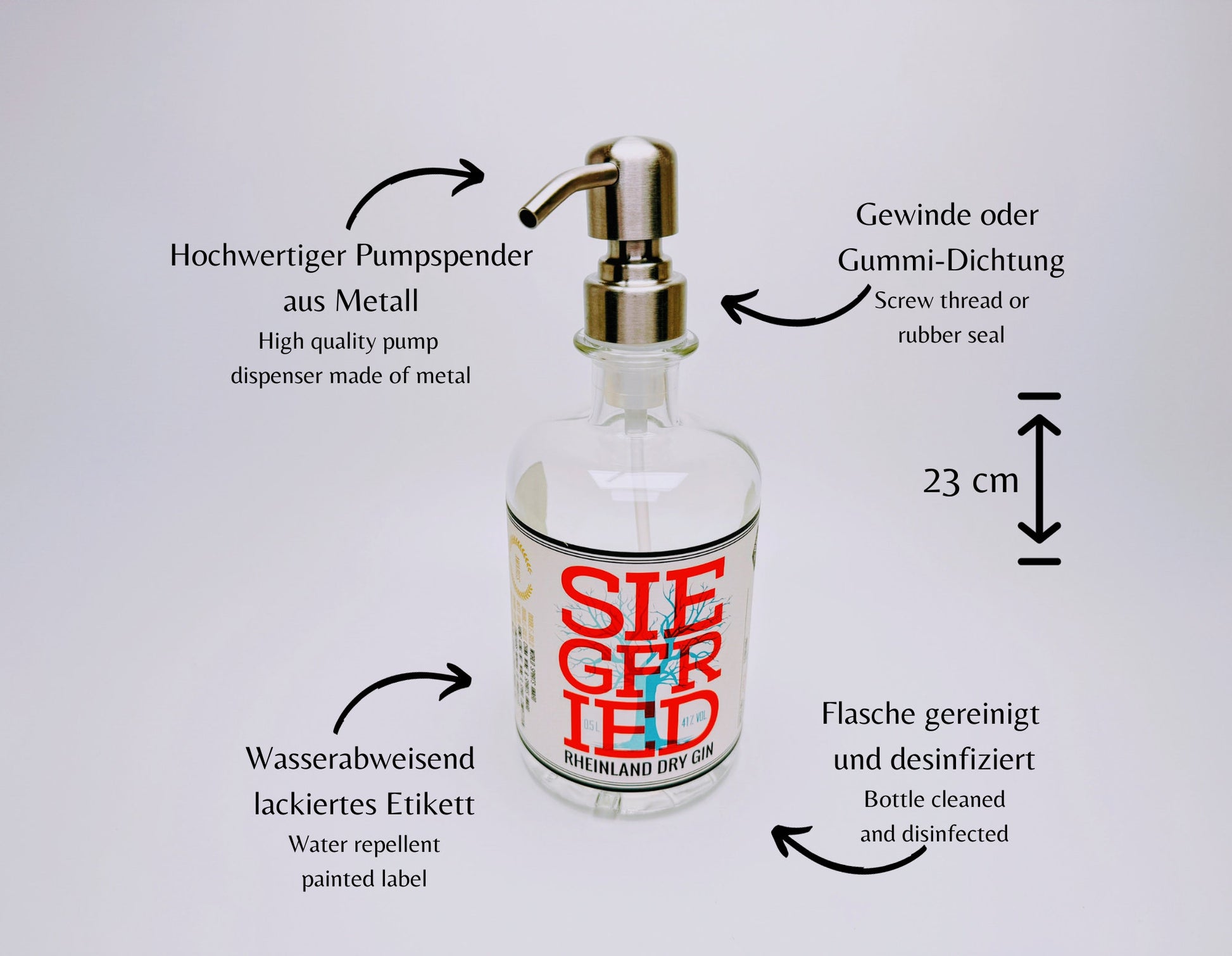 Gin-Seifenspender "Siegfried" | Upcycling Pumpspender aus Siegfried Gin Flaschen | Nachfüllbar mit Seife etc. | Bad Deko | Geschenk Bonn