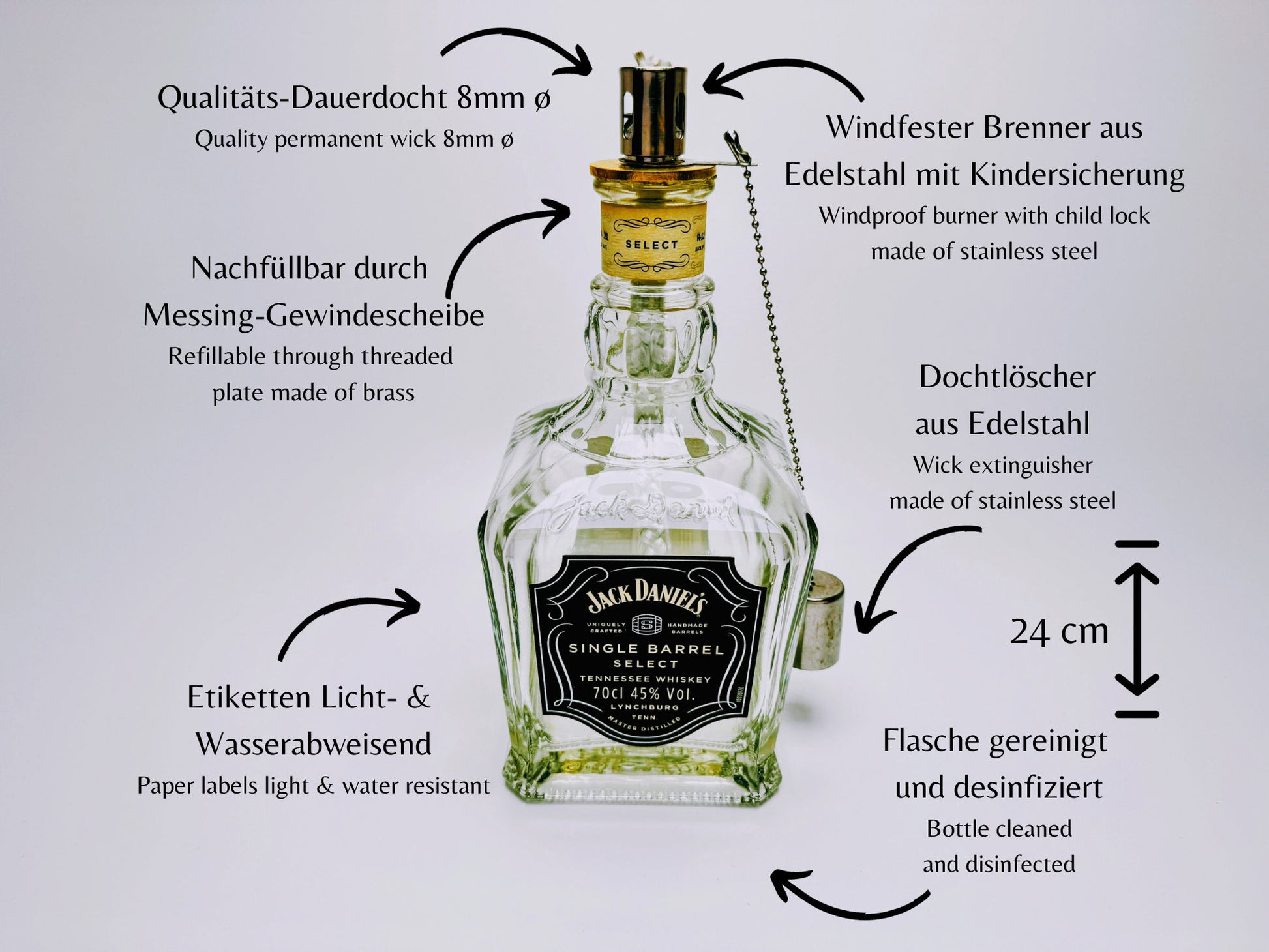 Öllampe aus Whisky-Flaschen - Handgemacht - Upcycling - Windlicht für Balkon & Garten