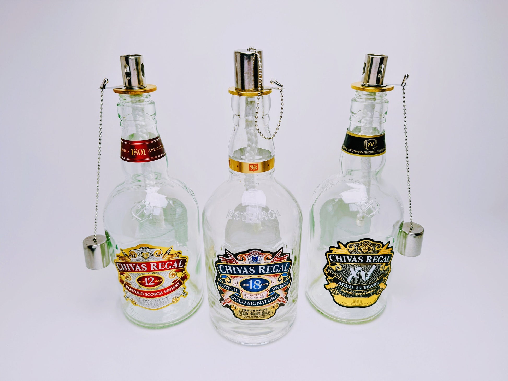 Whisky-Öllampe "Chivas Glow" | Handgemachte Öllampe aus Chivas Regal Flaschen | Upcycling | Individuell | Geschenk | Schottland | Deko