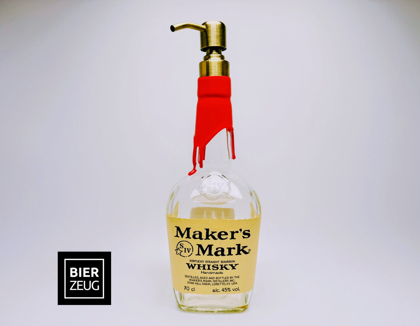 Whisky-Seifenspender “Mark” | Upcycling Pumpspender aus Maker’s Mark Flaschen | Nachfüllbar mit Seife | Bad Deko | Geschenk | H:28cm