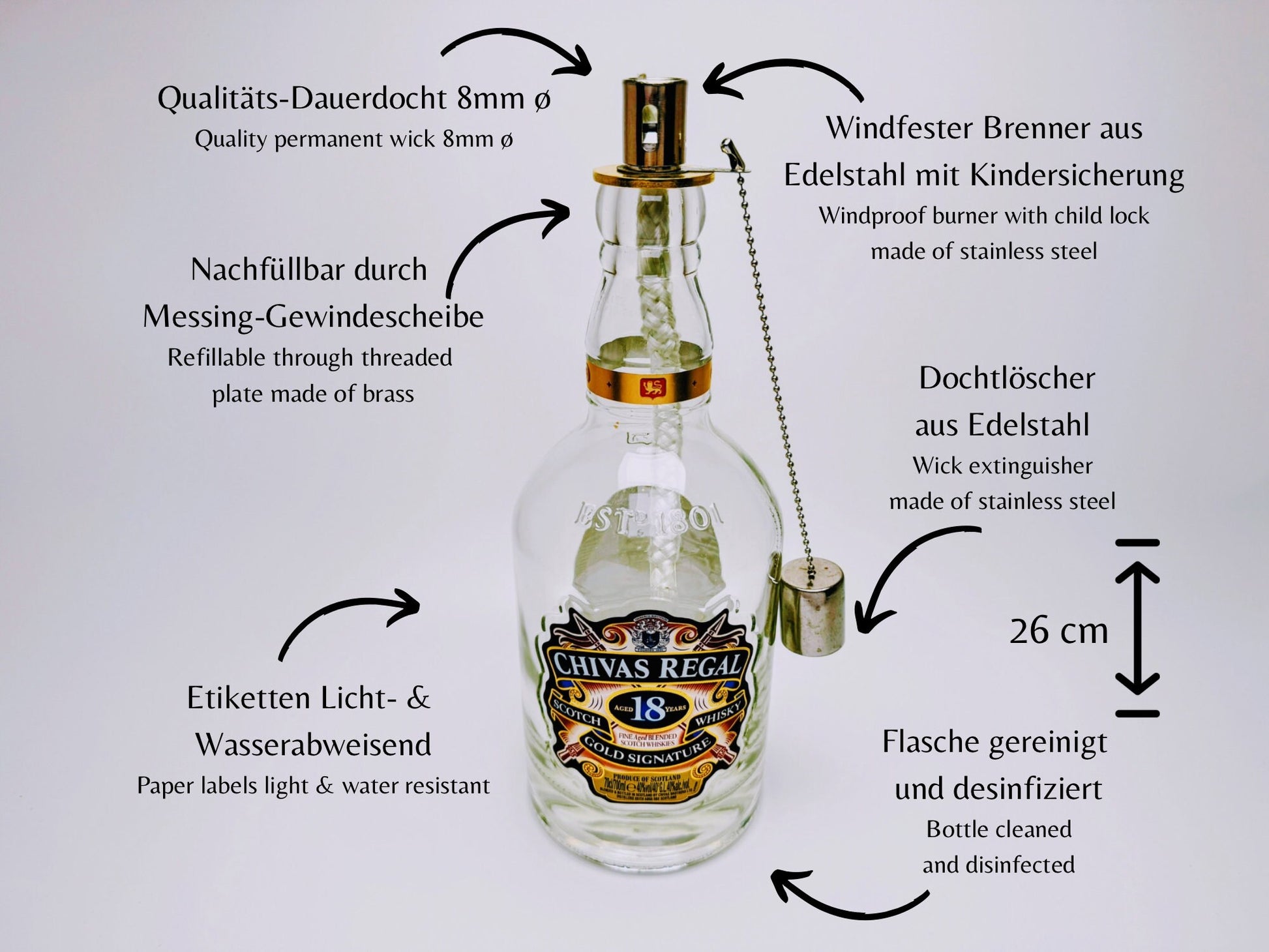 Whisky-Öllampe "Chivas Glow" | Handgemachte Öllampe aus Chivas Regal Flaschen | Upcycling | Individuell | Geschenk | Schottland | Deko