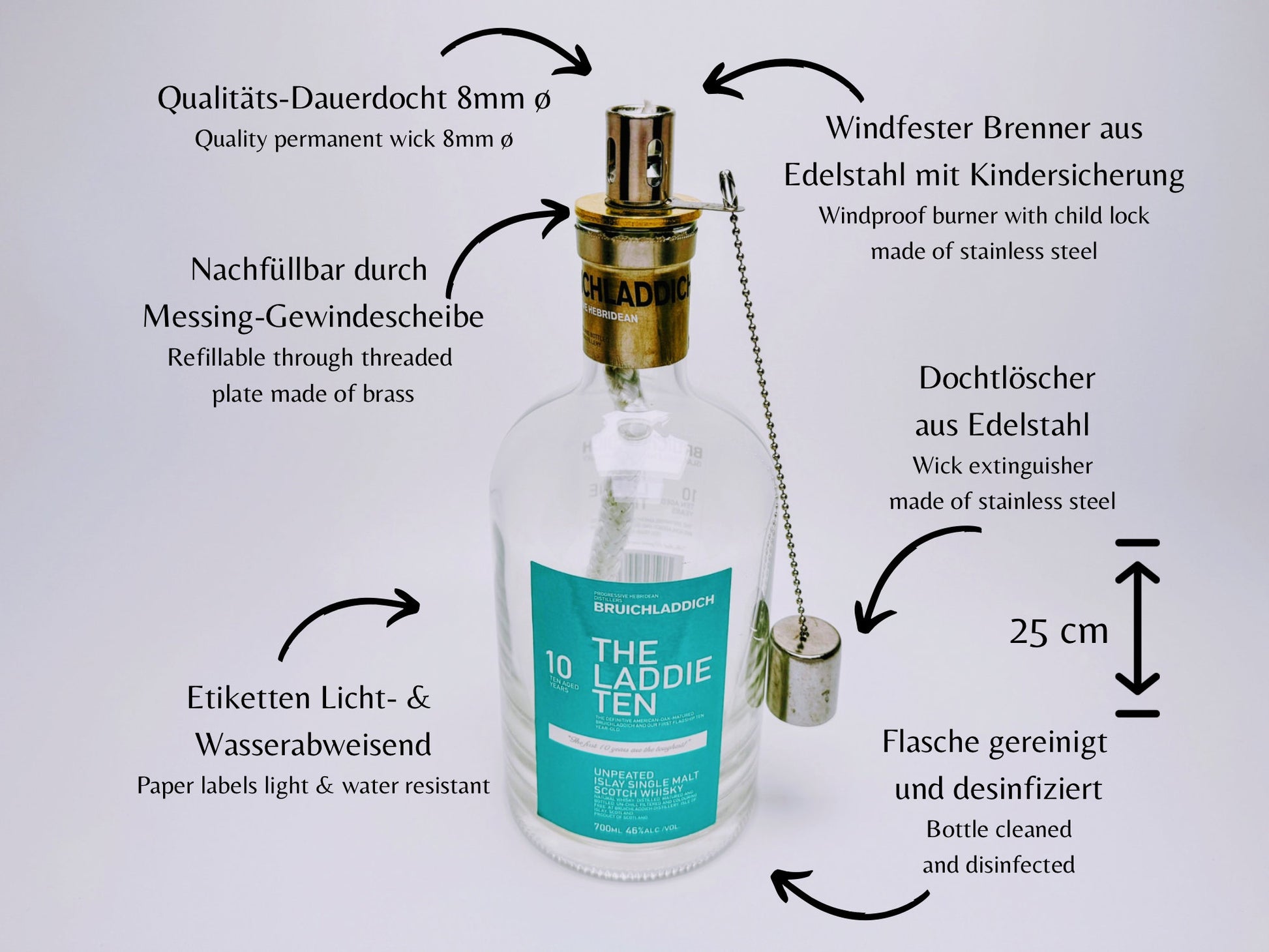 Whisky-Öllampe "Bruichladdich" | Handgemachte Öllampe aus Bruichladdich Flaschen | Upcycling | Individuell | Geschenk | Schottland | Deko