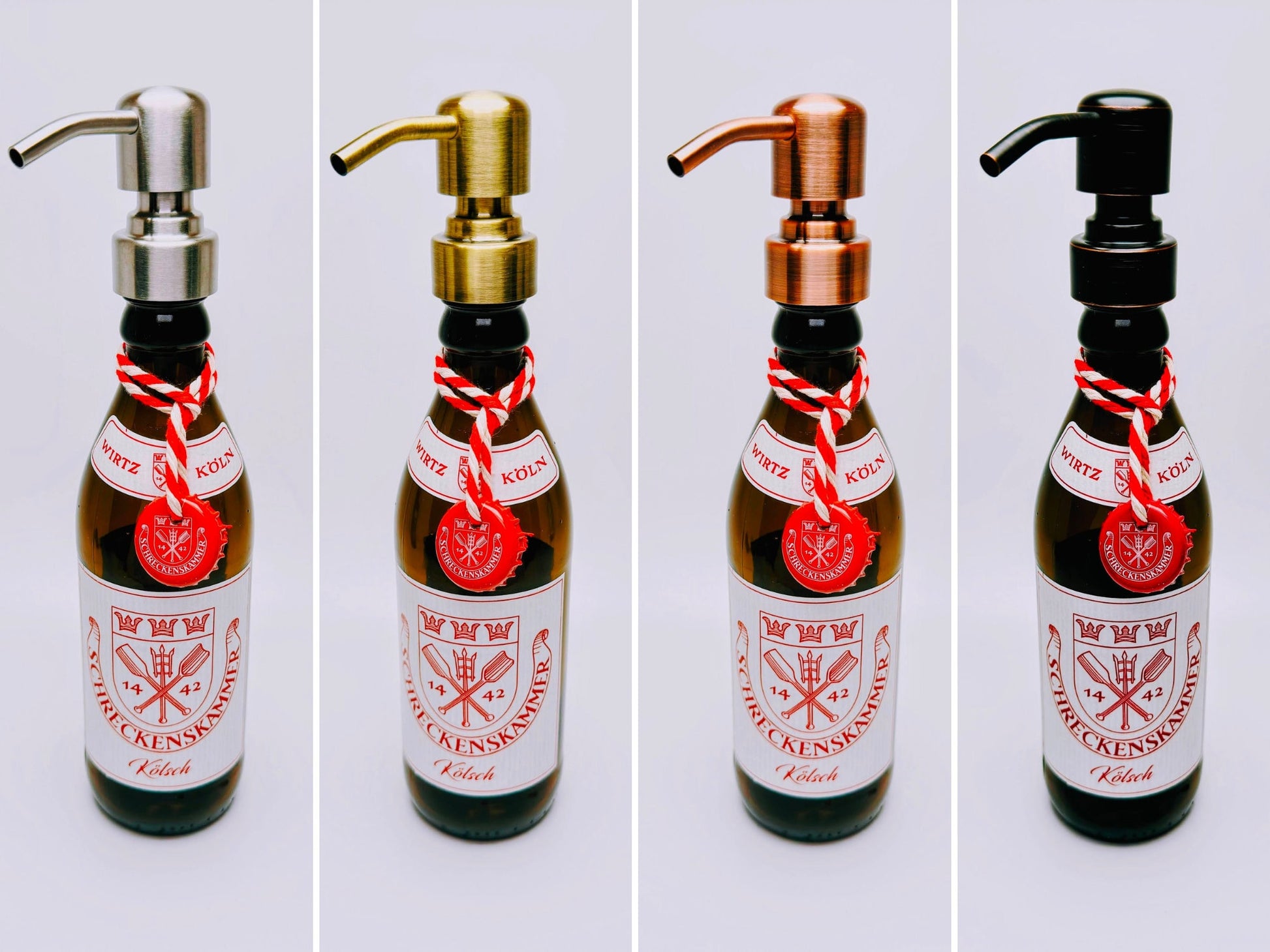 Seifenspender aus Kölsch-Bierflaschen - Handgemacht - Upcycling - Nachfüllbarer Pumpspender für Seife, Lotion oder Spüli - 0,33l - Köln Geschenk