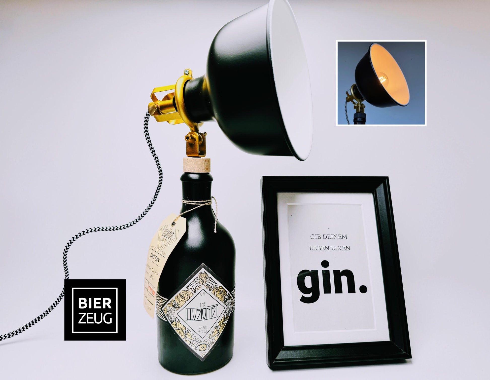 Illusionist Gin Vintage-Lampe - Handgemachte nachhaltige Tischlampe aus Illusionist Gin | Einzigartige Geschenkidee | Deko-Licht | Upcycling