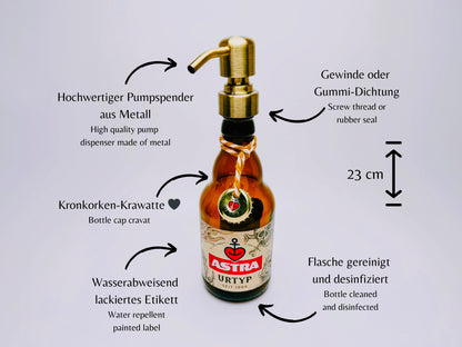Seifenspender aus Astra-Bier-Flaschen - Handgemacht - Upcycling - Nachfüllbarer Pumpspender für Hamburg & St. Pauli Fans - 0,33l