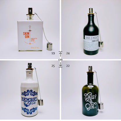 Öllampe aus Gin-Flaschen - Handgemacht - Upcycling - Windlicht für Balkon & Garten