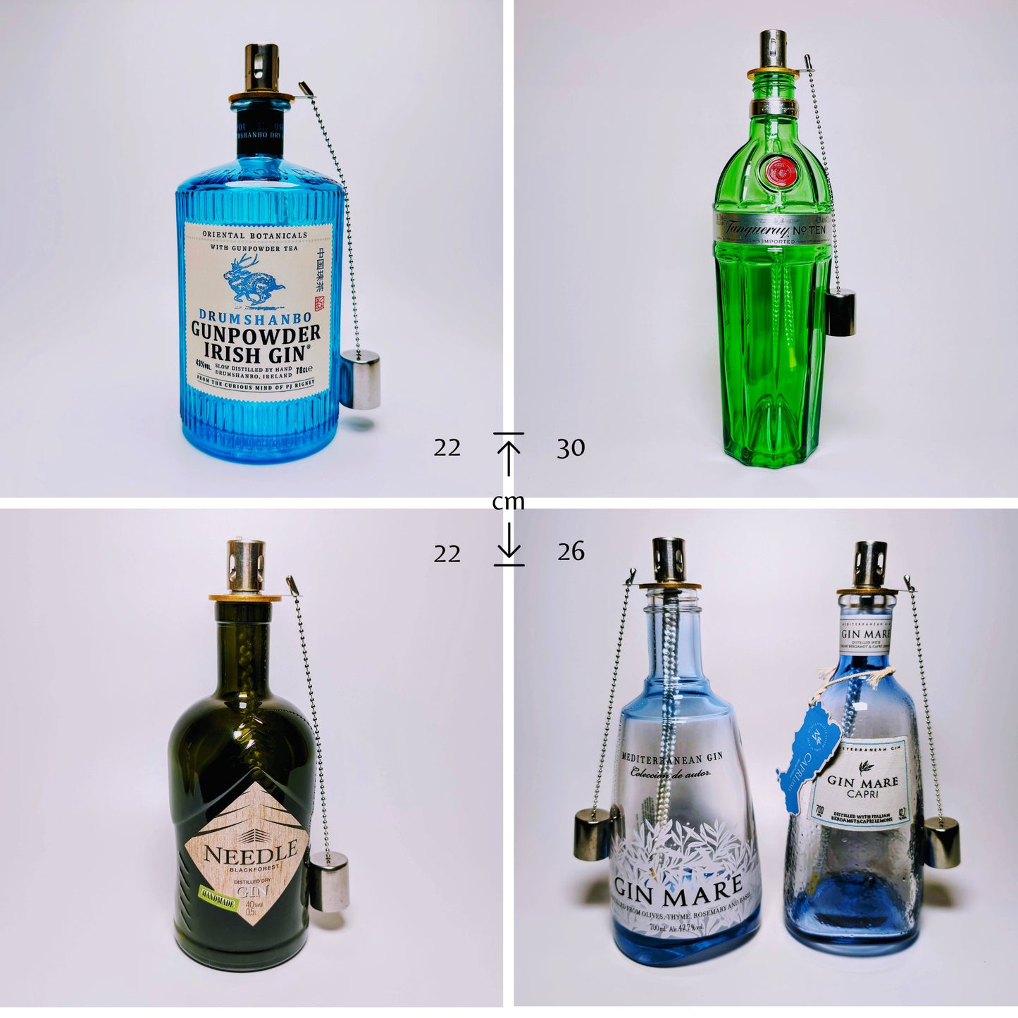 Öllampe aus Gin-Flaschen - Handgemacht - Upcycling - Windlicht für Balkon & Garten