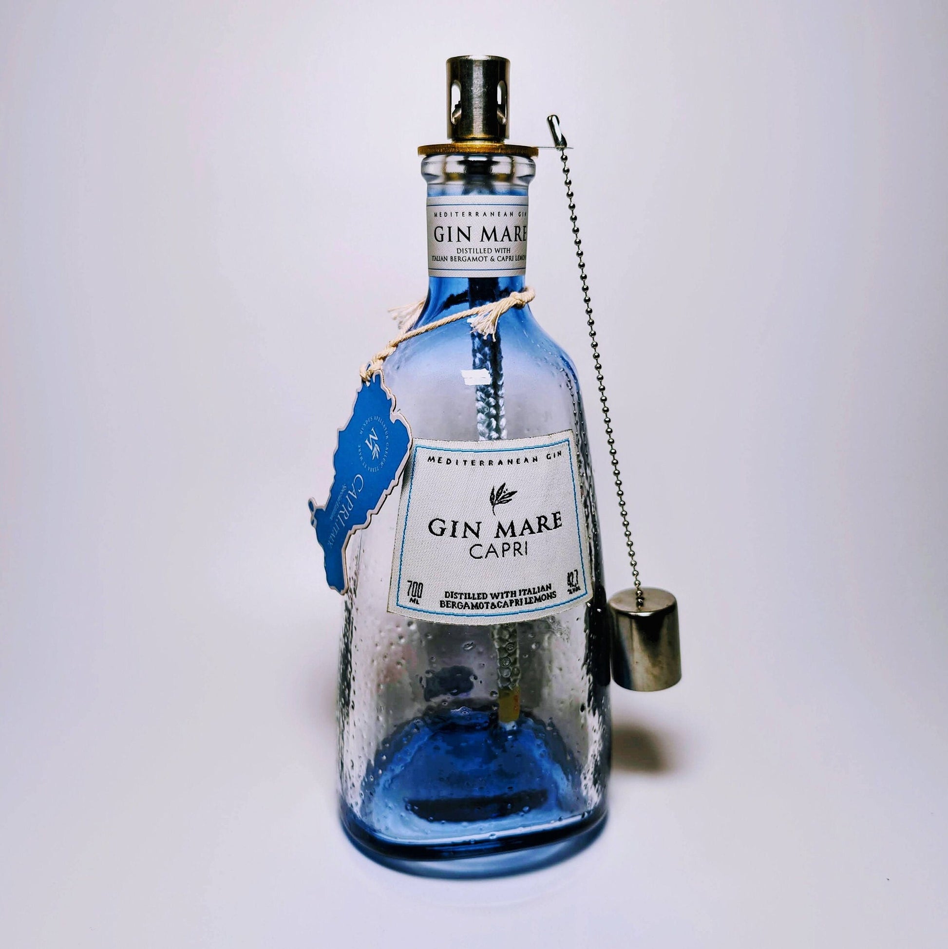 Gin Öllampe "Gin Mare" | Handgemachte Öllampe aus Gin Mare Flaschen | Upcycling | Handgefertigt | Individuell | Geschenk | Deko | H:26cm