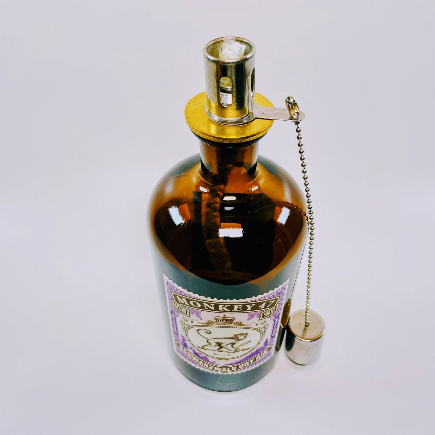 Gin Öllampe "Monkey 47" | Handgemachte Öllampe aus Monkey 47 Flaschen | Upcycling | Handgefertigt | Individuell | Geschenk | Deko | H:21cm