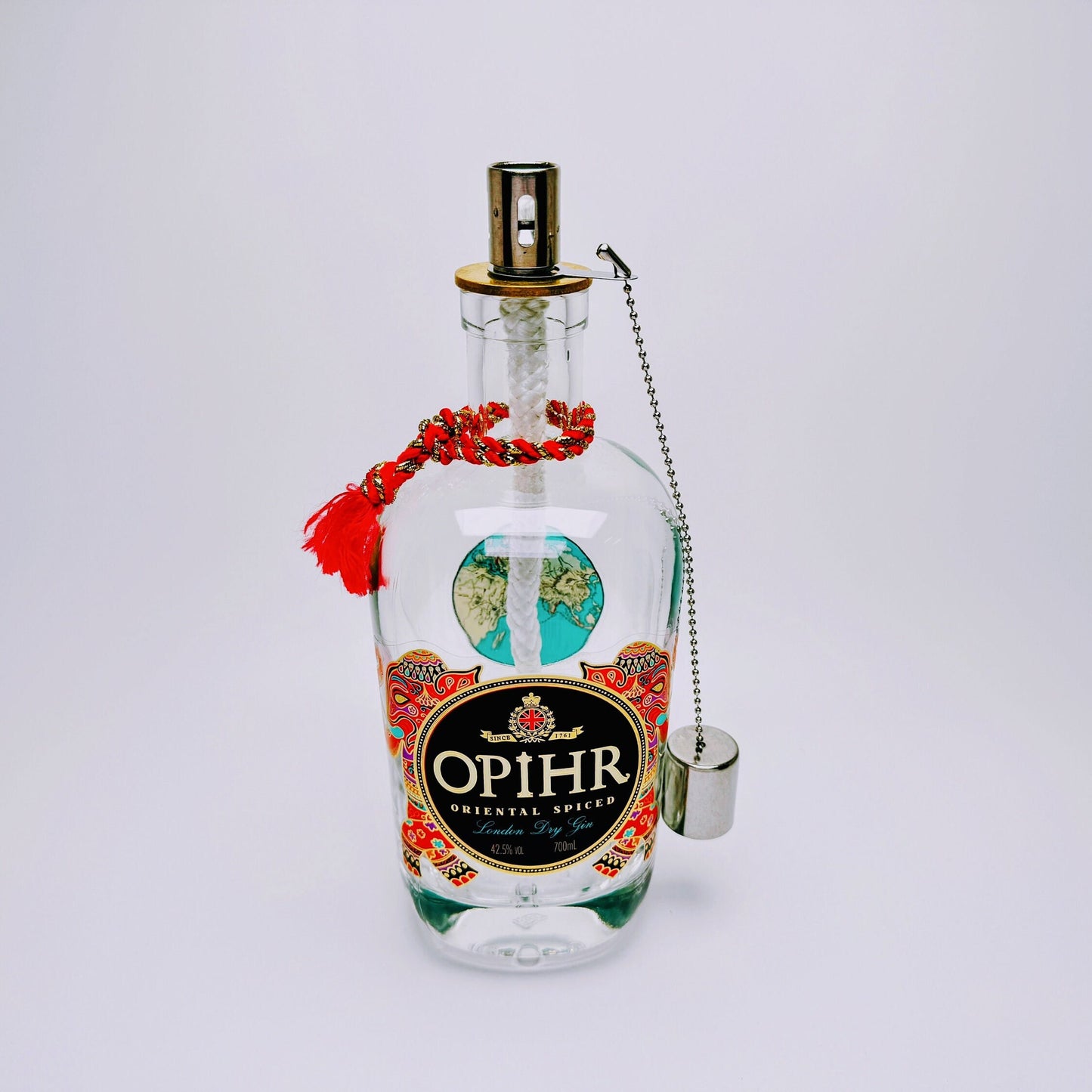 Gin Öllampe "Opihr" | Handgemachte Öllampe aus Opihr Gin Flaschen | Upcycling | Handgefertigt | Individuell | Geschenk | Deko | H:24cm