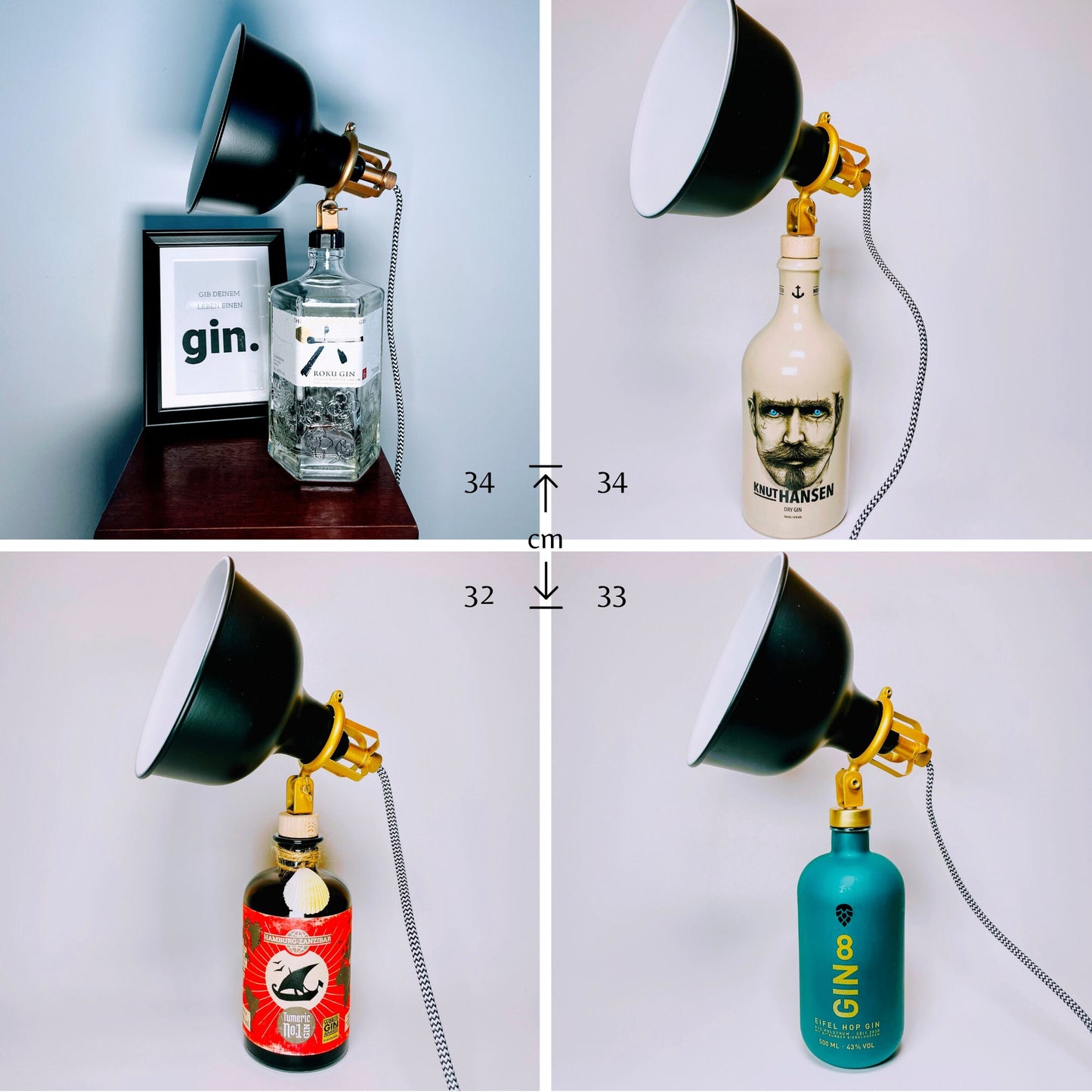 Gin Vintage-Lampen | Handgemachte nachhaltige Tischlampe aus Gin Flaschen | Einzigartige Geschenkidee | Deko-Licht | Upcycling Leuchten