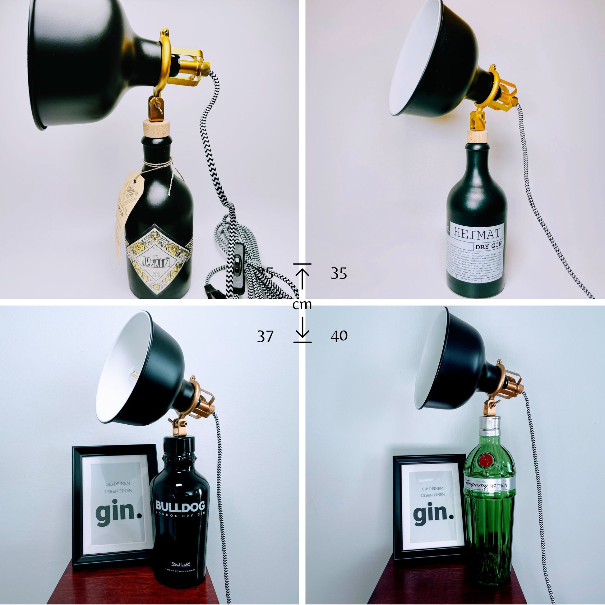 Gin Vintage-Lampen | Handgemachte nachhaltige Tischlampe aus Gin Flaschen | Einzigartige Geschenkidee | Deko-Licht | Upcycling Leuchten