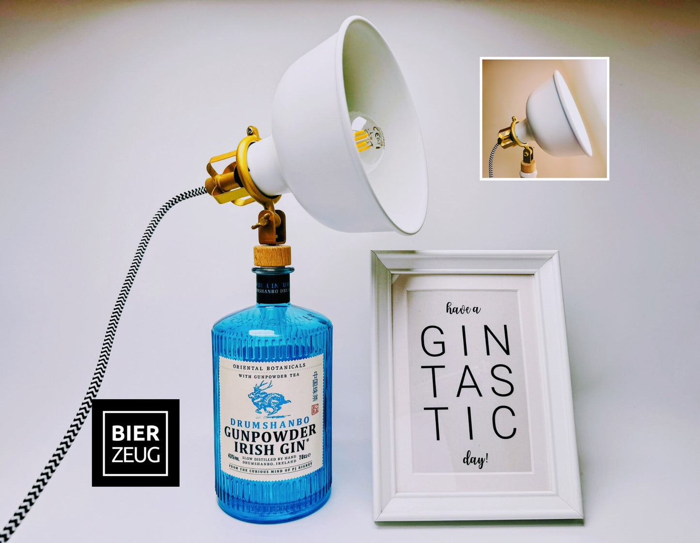 Gunpowder Gin Vintage-Lampe | Handgemachte nachhaltige Tischlampe aus Gunpowder Gin | Einzigartige Geschenkidee | Deko-Licht | Upcycling