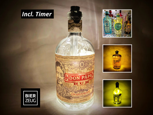 Beleuchtete Rum-Flaschen - Upcycling - LED-Flaschen für die Vitrine - LED-Lichterkette (Batterie) inklusive Timer - Don Papa Botucal Remedy