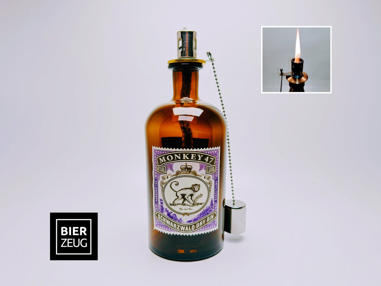 Gin Öllampe "Monkey 47" | Handgemachte Öllampe aus Monkey 47 Flaschen | Upcycling | Handgefertigt | Individuell | Geschenk | Deko | H:21cm