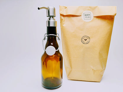Seifenspender aus Bier-Bügelflaschen - Handgemacht - Upcycling - Nachfüllbarer Pumpspender für Seife, Lotion oder Bartöl - 0,33l
