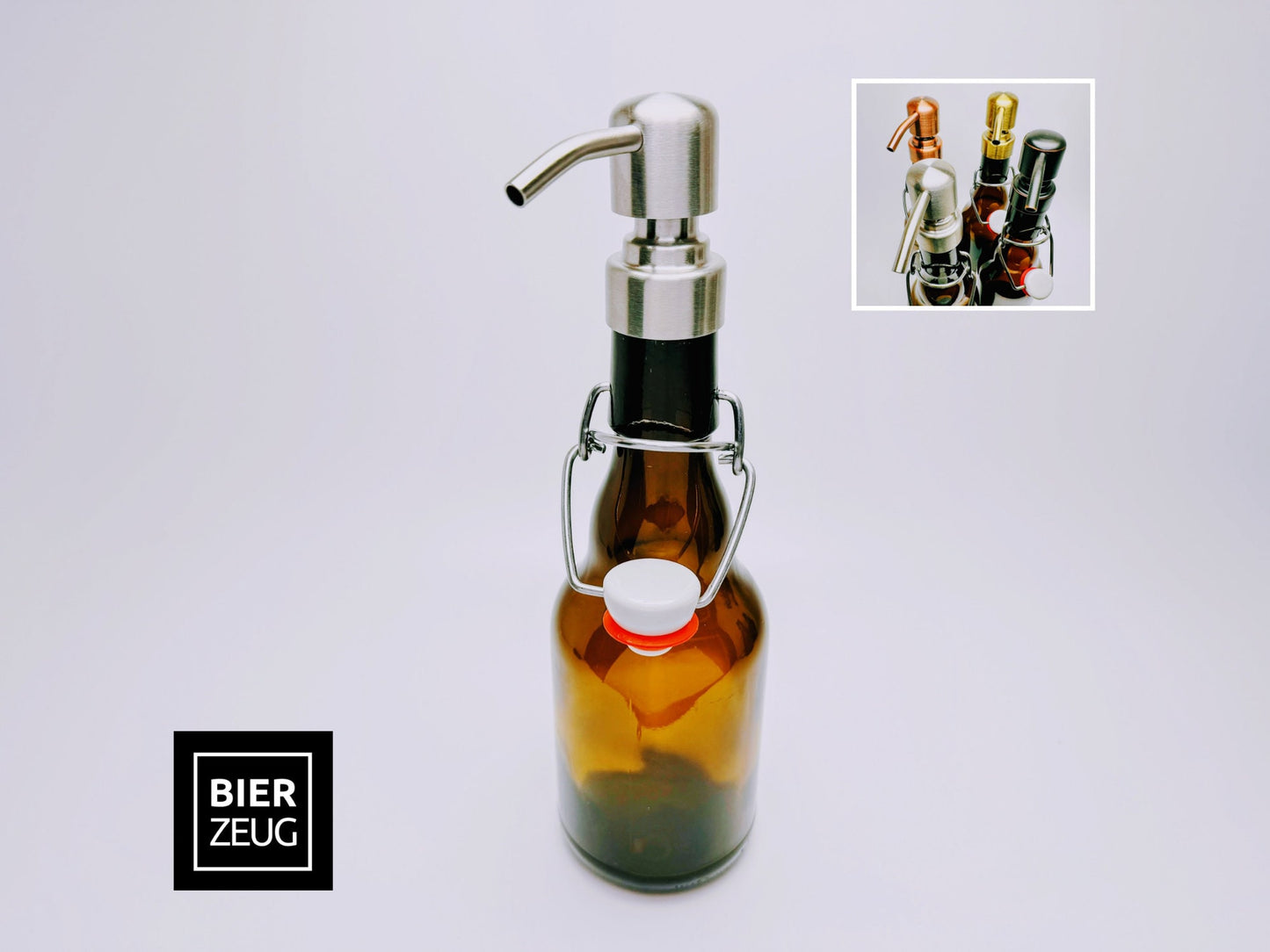 Seifenspender aus Bier-Bügelflaschen - Handgemacht - Upcycling - Nachfüllbarer Pumpspender für Seife, Lotion oder Bartöl - 0,33l